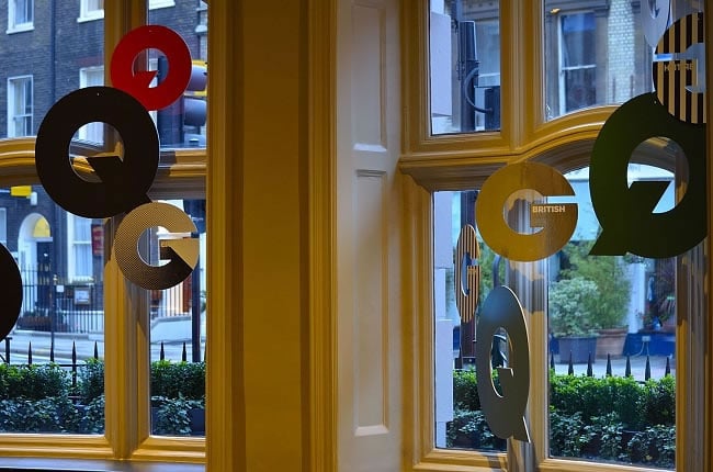 GQ branding in the lobby windows