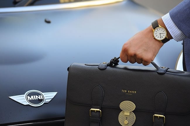 "Ted Baker briefcase modelled from their first ever bag"
